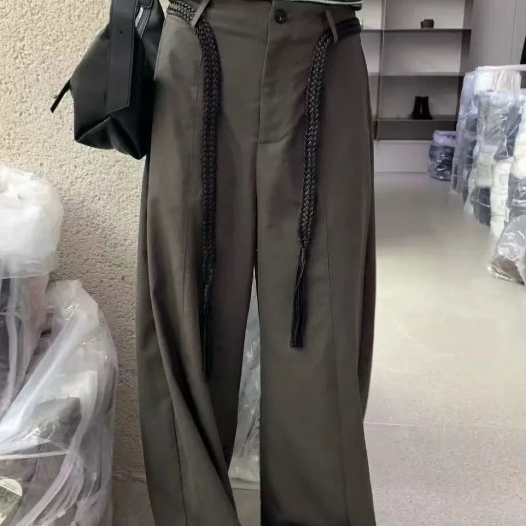 美美推荐9808秋新款高腰宽松阔腿编织腰带长裤（裤长102左右）
