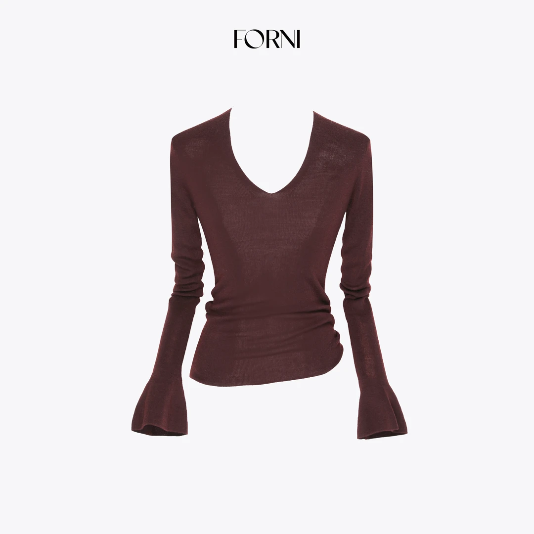 FORNI 舒芙蕾 100水溶全羊毛喇叭袖针织上衣