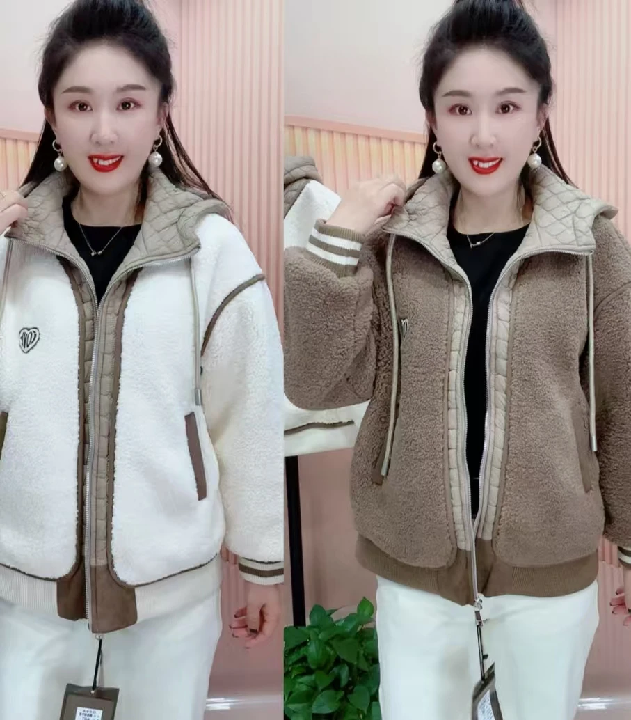 2026厚款休闲风连帽拉链宽松型短外套秋冬羊羔绒短款休闲韩版607
