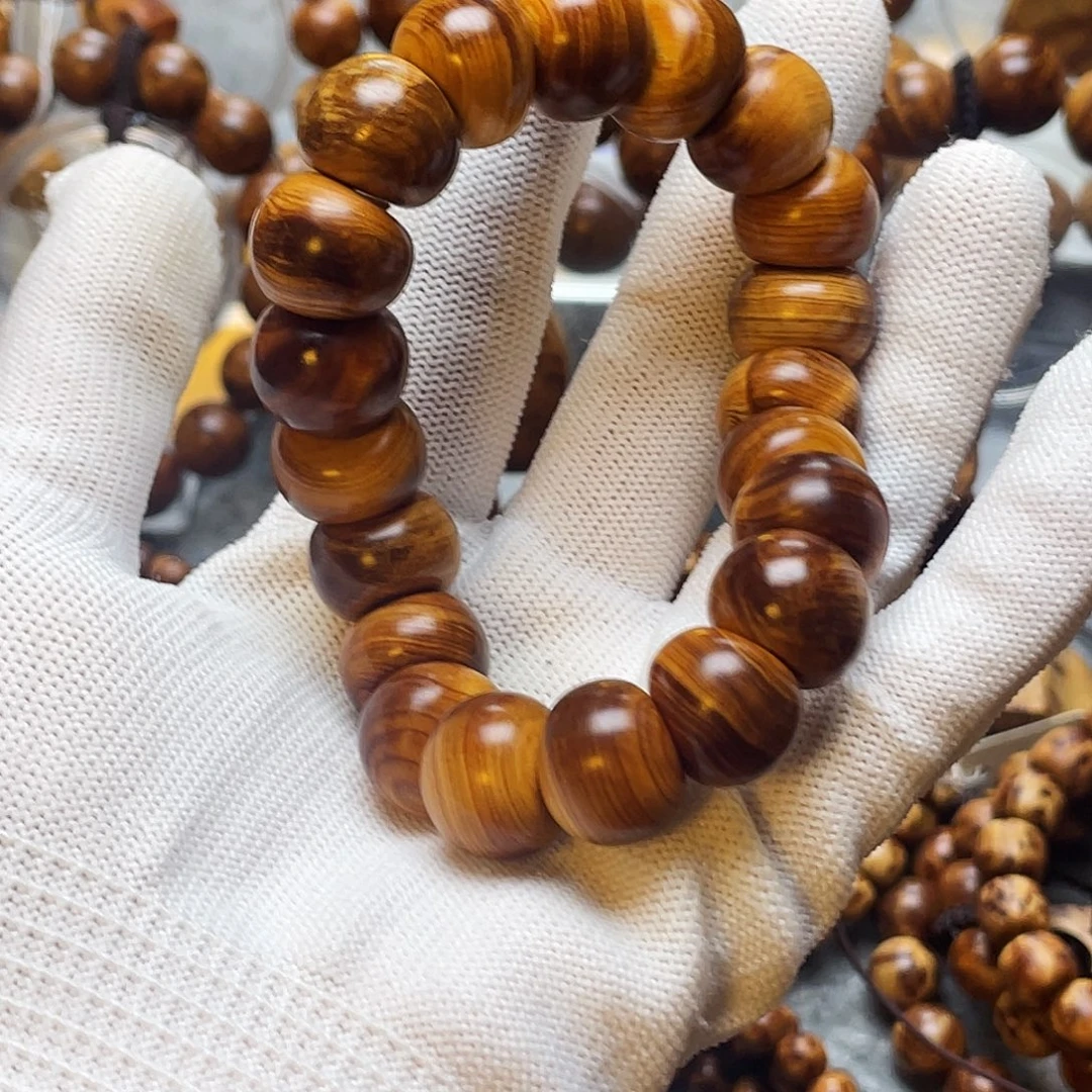 柏木手串/手链太行崖柏15陈化黑油玉透大肠珠