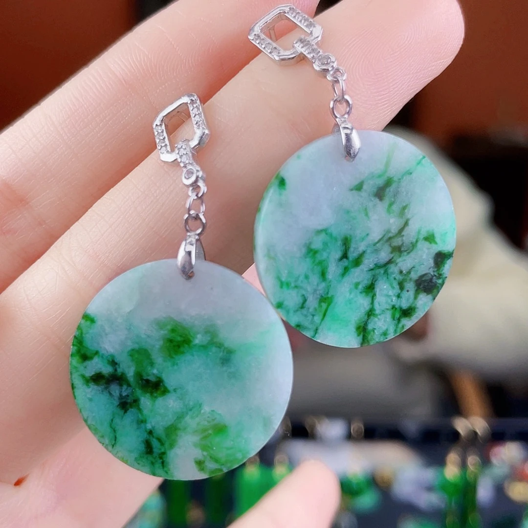 翡翠银S925镶嵌耳饰