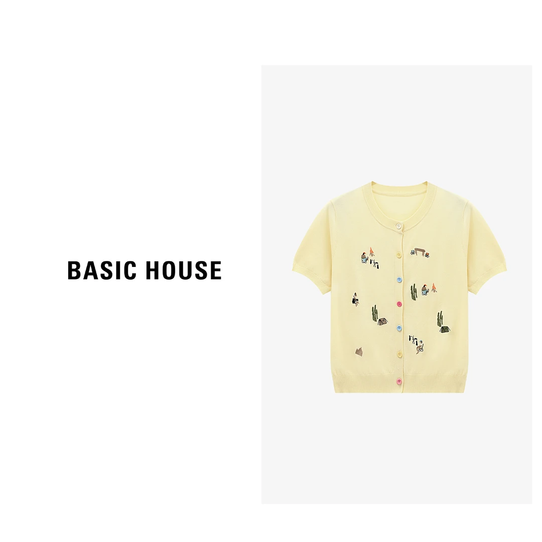 Basic House/百家好小香风卡通印花时尚开衫针织衫B0625B5BOX2