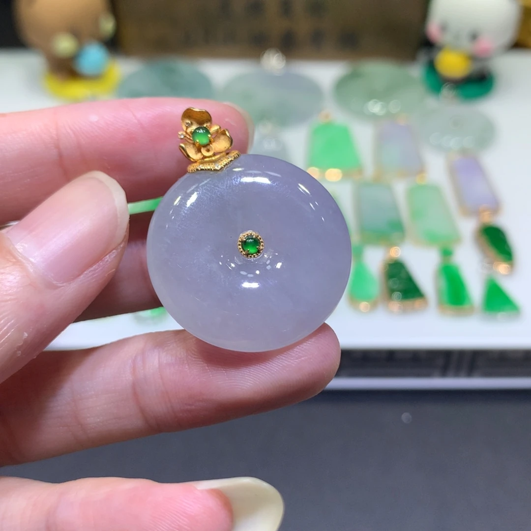 翡翠18K金镶嵌吊坠(不含链)