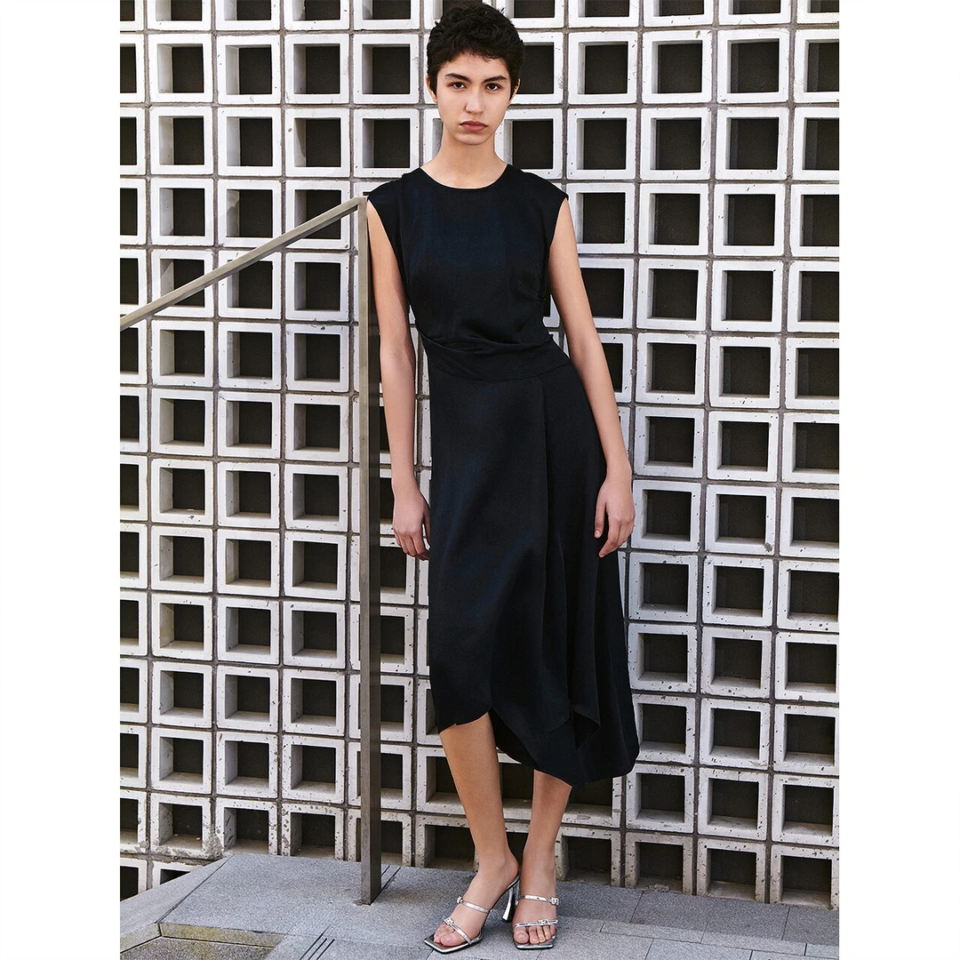 COVERINS2025夏季新款显瘦气质小黑裙黑色法式连衣裙CC35205240