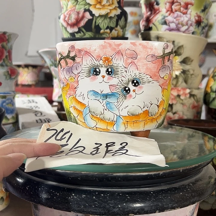 景德镇幸运花盆手绘韩式花盆