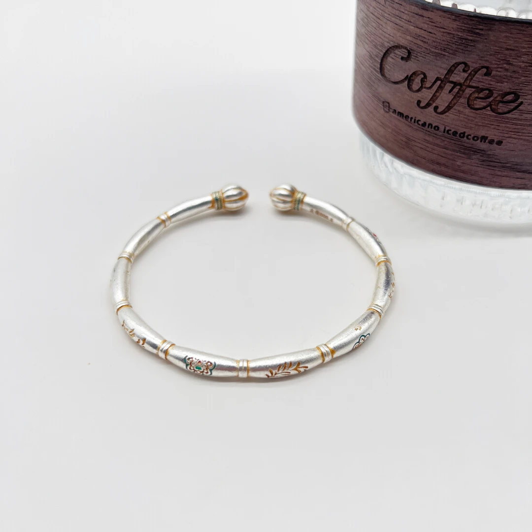 足银手镯 足银999.9 描金竹节南瓜手镯A27