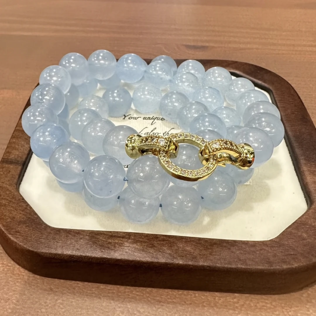 非金属仿水晶手链 海蓝宝长款手链项链