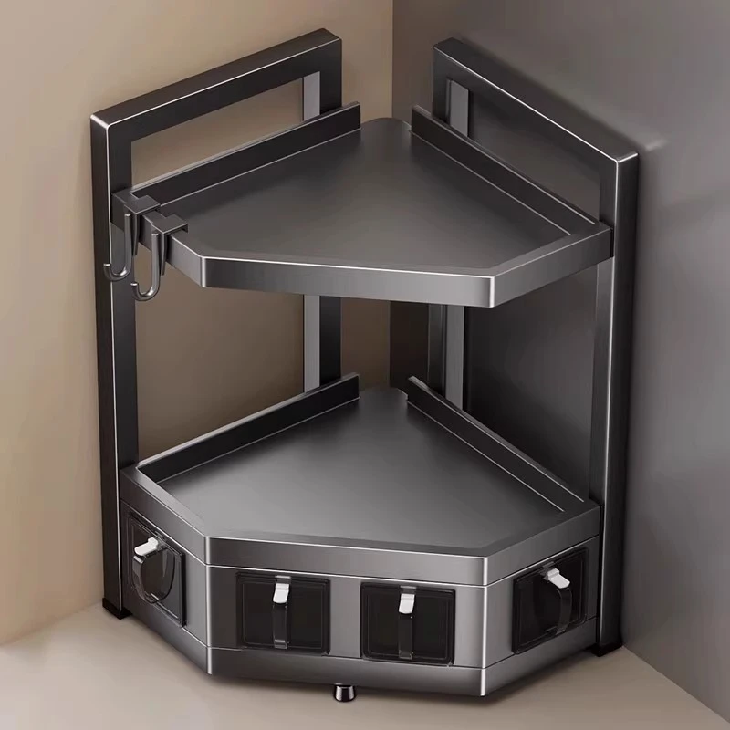 厨房置物架不锈钢台面转角多功能整理三角墙角调料品调味罐收纳架