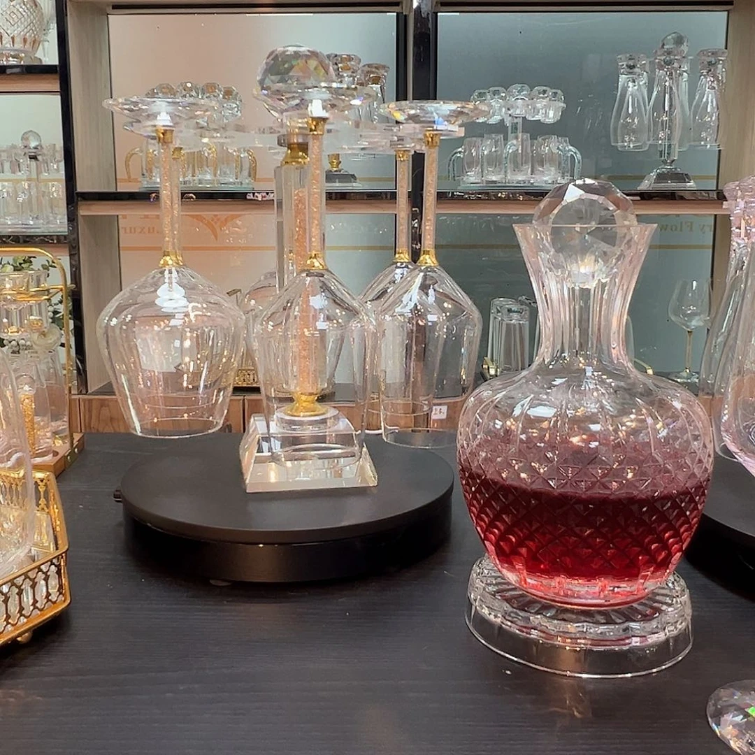 水晶玻璃手柄款10个红酒杯一个醒酒器水杯一套