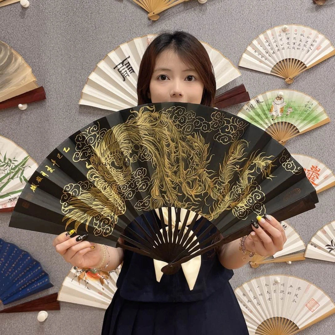 国画白**张10寸黑檀-纯手绘-文玩扇骨（默认粘好）