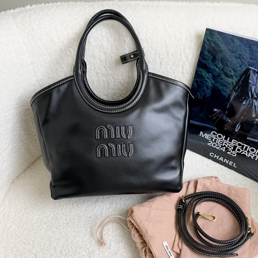 99新 MIU MIU/缪缪 壹臻/miumiu 黑色ivy tote小号96610896/12期