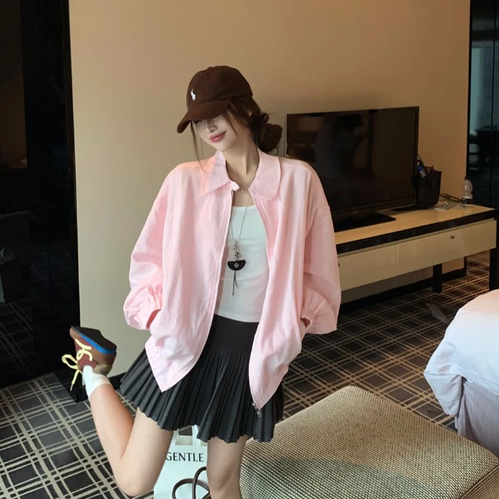 老钱风气质翻领拉链长袖外套女2025秋季新款宽松百搭别致显瘦上衣