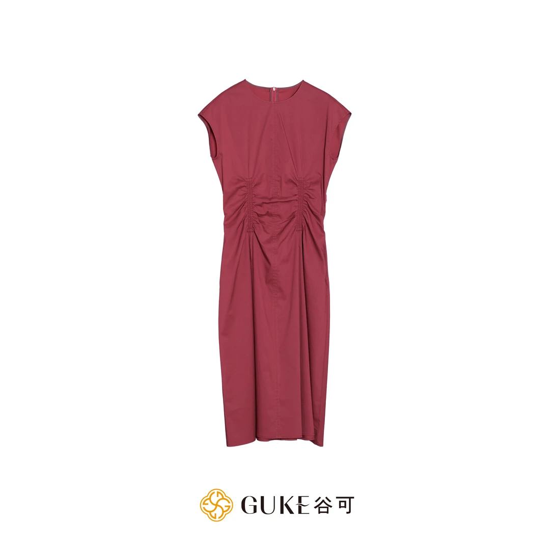 GKE/谷可LQ1327时尚抽褶连衣裙夏季新款简约气质收腰带显瘦裙子
