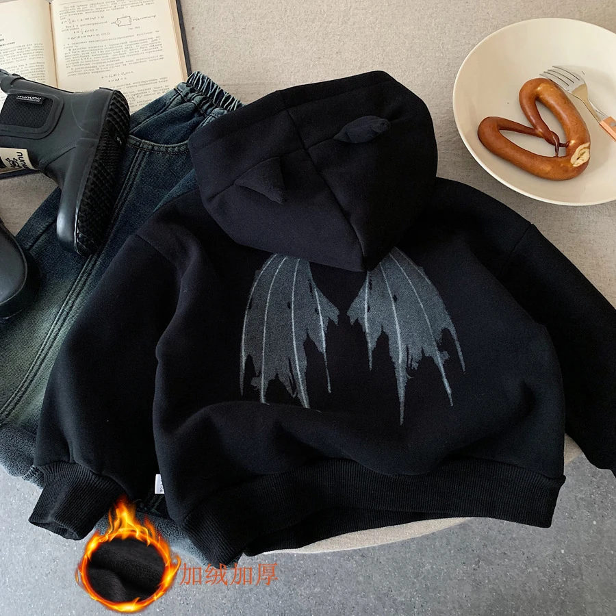 儿童加绒卫衣冬款厚款男孩加绒加厚款秋冬男宝宽松男童连帽韩版