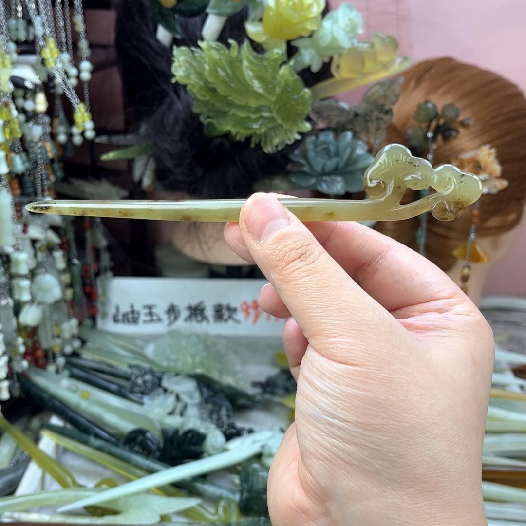 蛇纹石玉发饰未镶嵌默认微瑕岫玉发簪