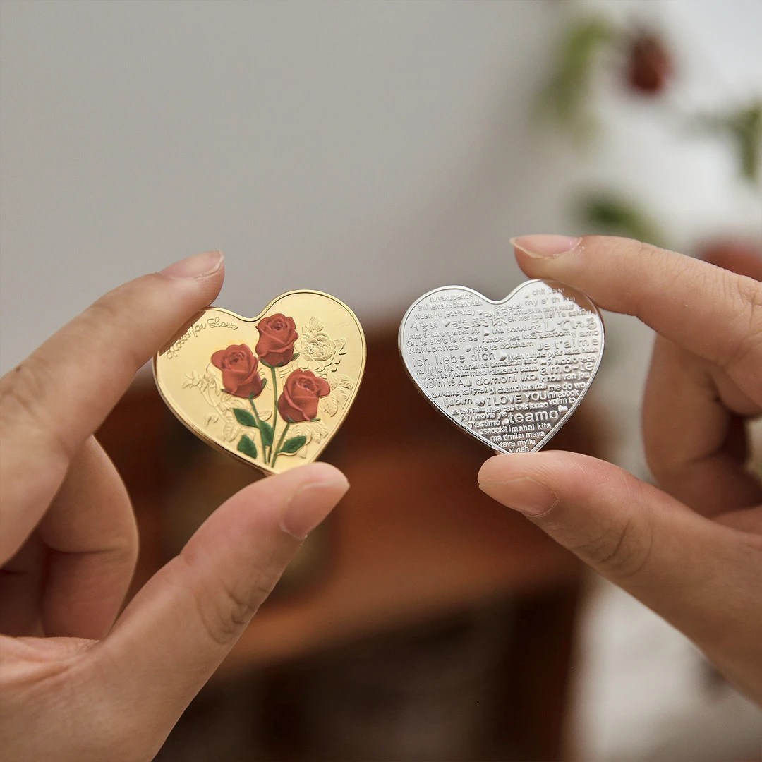【吖比】浪漫玫瑰心形纪念币仪式感七夕节日告白送女友闺蜜生日礼物