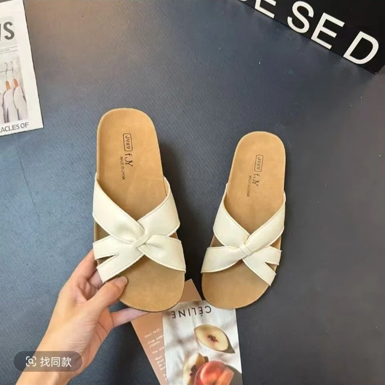 女士拖鞋女夏季外穿新款法式仙女风配裙子复古软平底海边沙滩鞋子