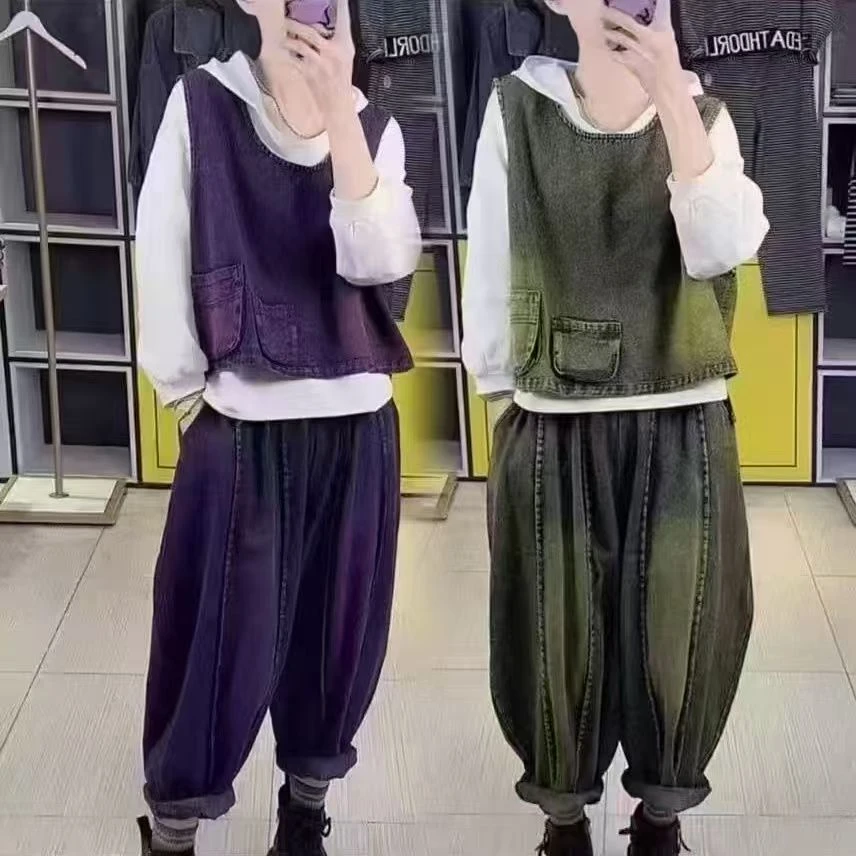 欧货潮牌套头马夹南瓜裤连帽衫两件套2025春季新款时髦个性套装潮