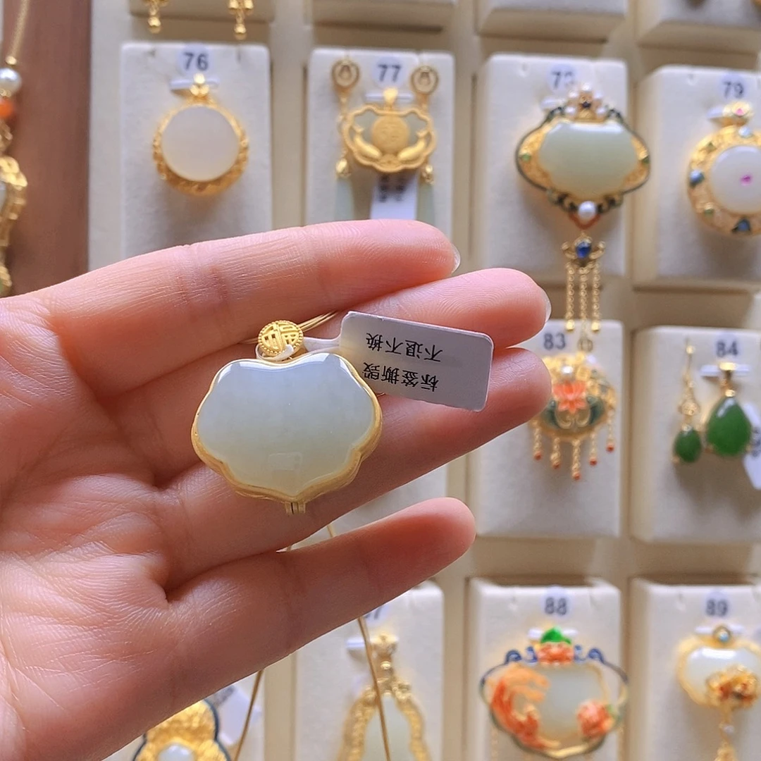 和田玉颈饰银S925镶嵌