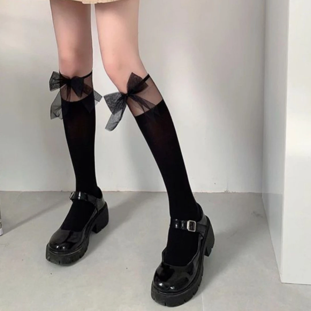 白色jk蕾丝袜拼接中筒袜子女春夏季薄款白丝袜结lolita小腿袜