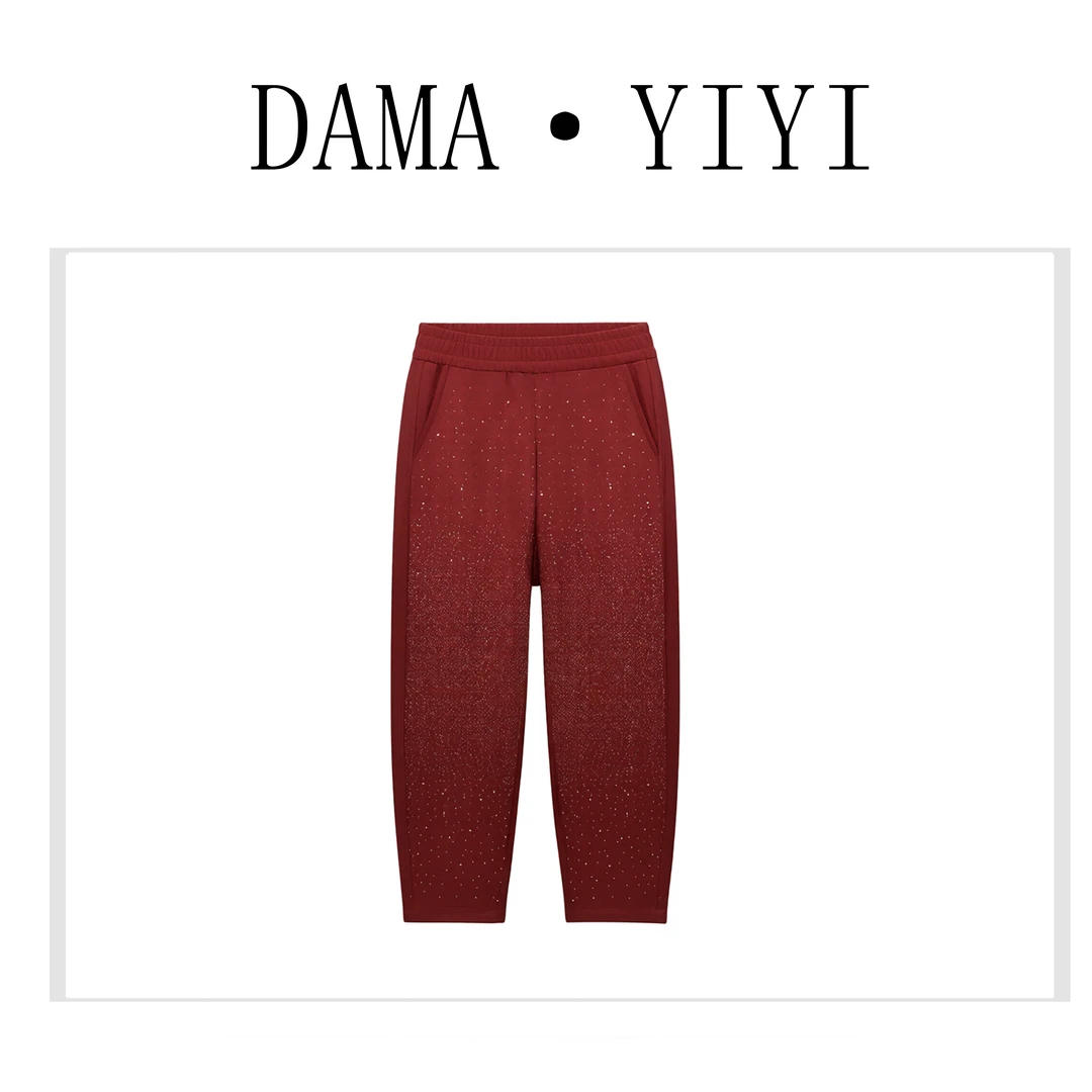 D2036重工满天星钻亮片黑色阔腿裤女新款时尚潮流松弛感裤子