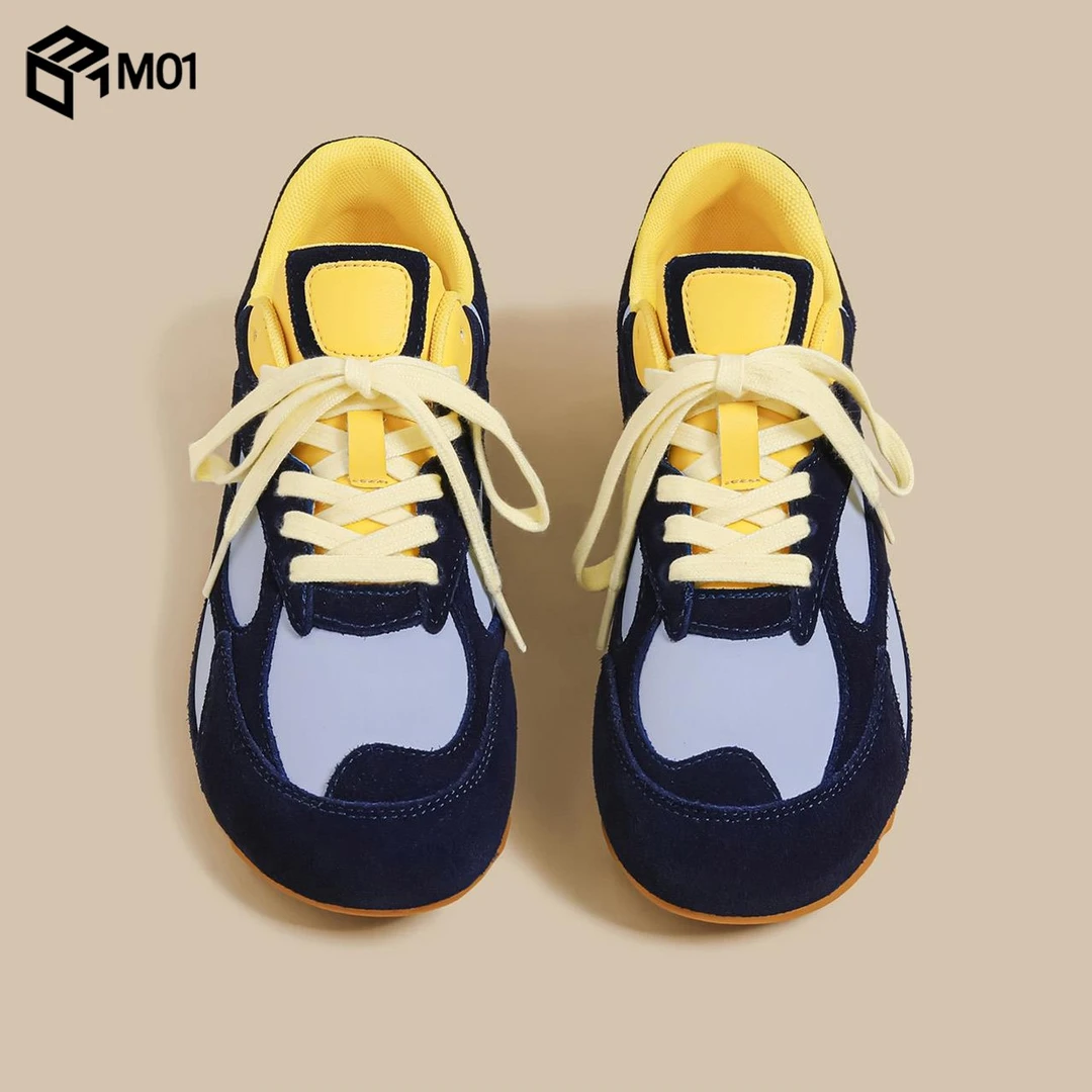 M01秋季新款平底德训休闲板鞋女蓝色运动慢跑鞋显脚小阿甘老爹鞋
