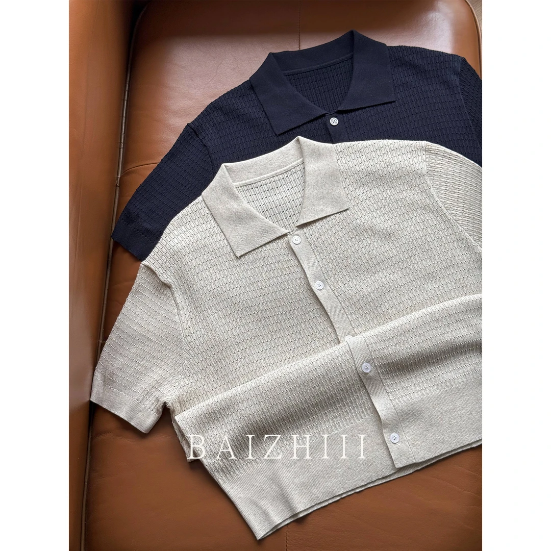 BAIZHI「天丝亚麻衬衫」轻薄老钱亚麻天丝轻熟男士针织简奢短袖衬衫