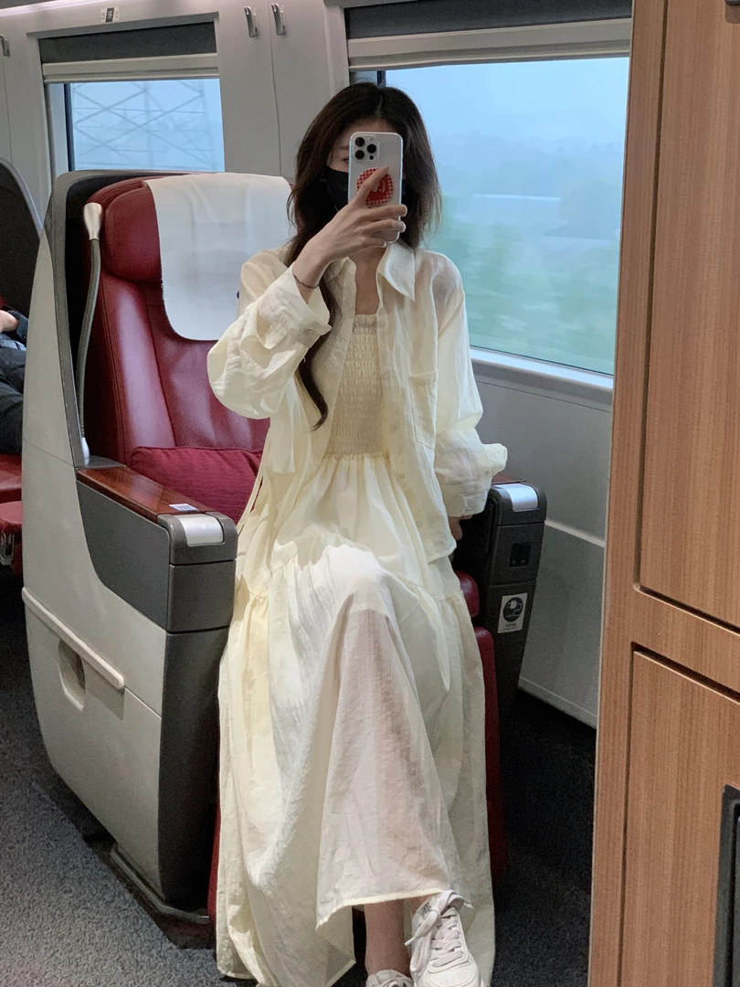 【出游套装】TZ2127+设计师新款吊带连衣裙+防晒衬衫两件套装