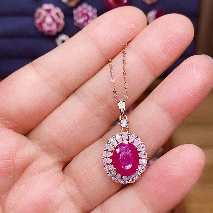 红宝石颈饰银S925镶嵌