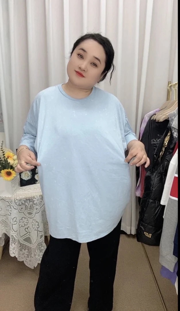 外贸纯棉大码T恤蓝色洗水做旧