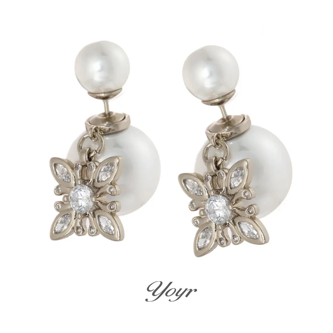 前后戴锆钻花朵耳钉精致轻奢高级感时尚简约耳钉