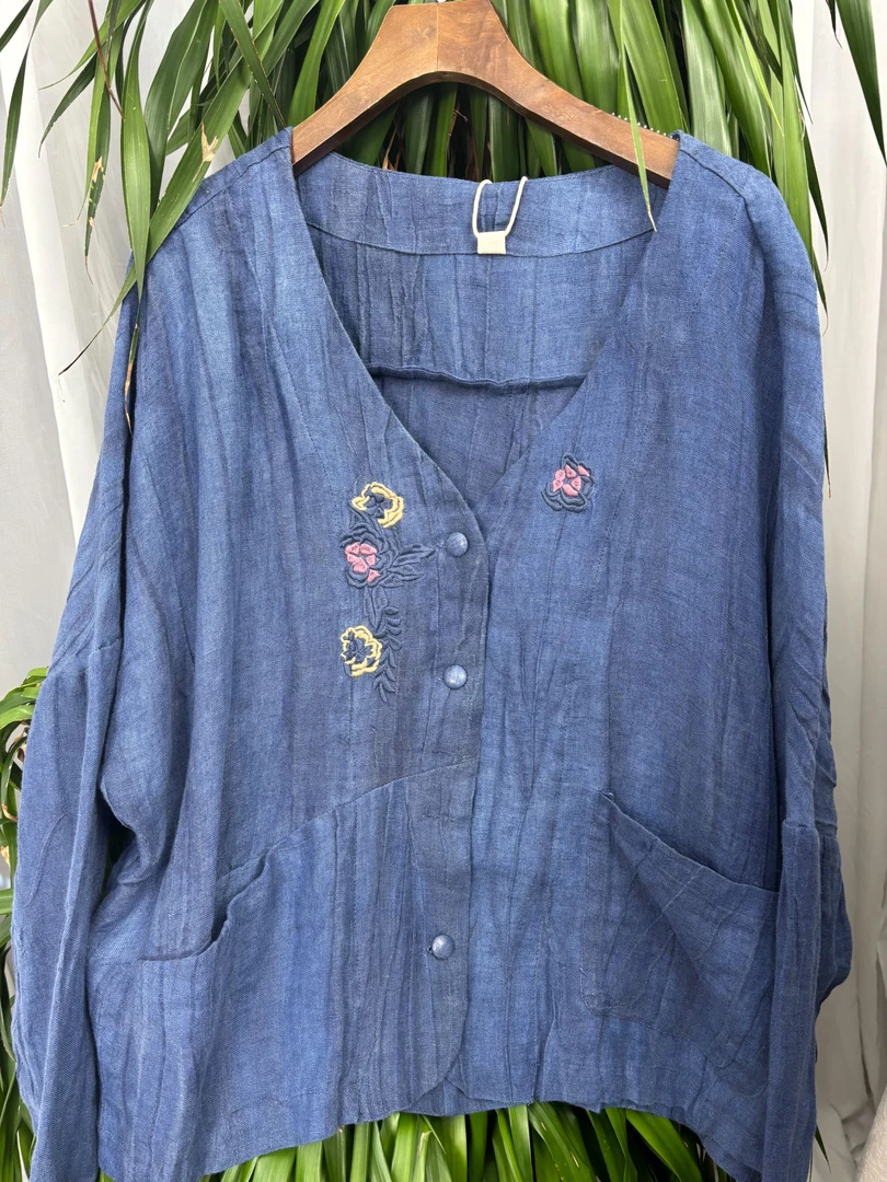 扎染砂洗做旧上春女装新品禅意复古盘扣开衫JS 2929