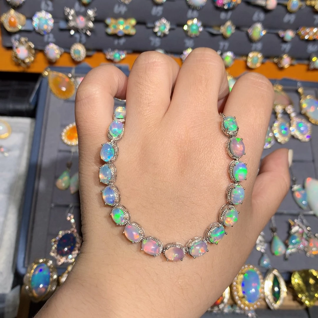 银S925镶嵌欧泊欧泊手链l