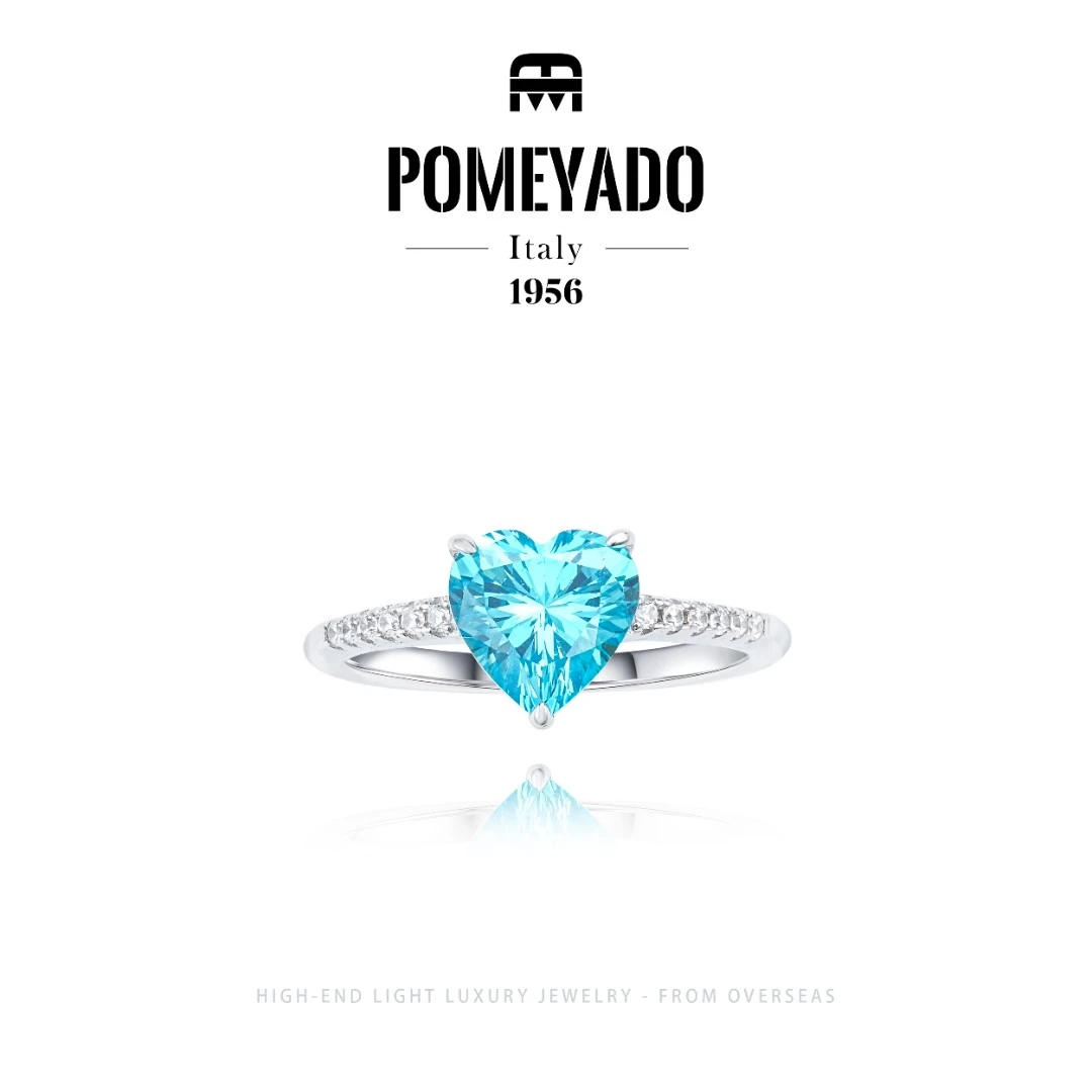 925银【心蓝告白】Pomeyado设计款轻奢经典爱心异形切戒指F0460