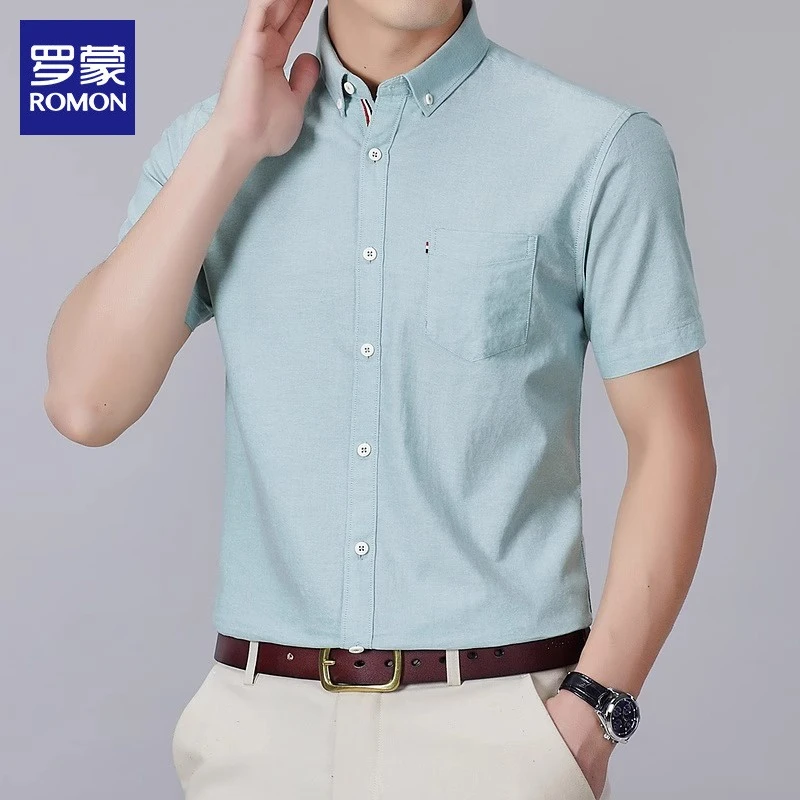 【纯棉100%】罗蒙男士休闲商务短袖衬衫2025年夏季新款半袖衬衣男