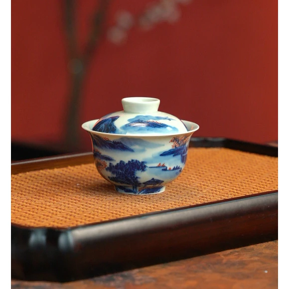 【景德镇雨溪山房】山水盖碗 yx10300陶瓷