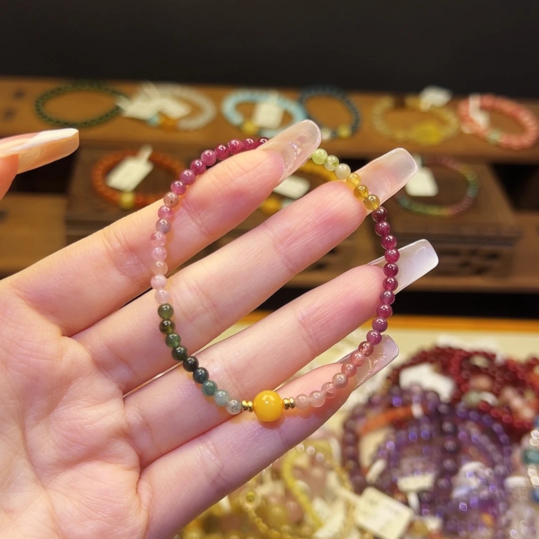 烟晶手链银S925镶嵌碧玺1341