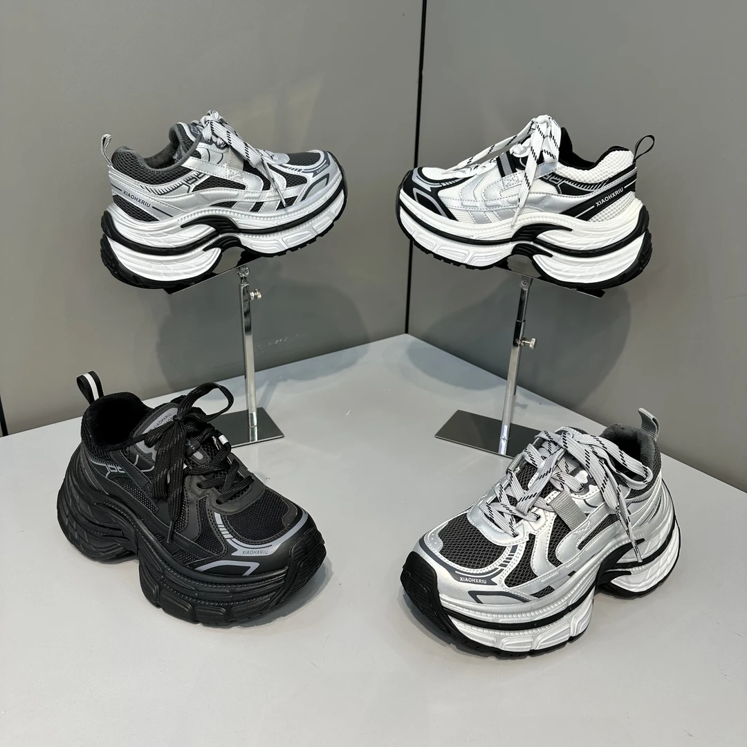 欧洲站流行港风小个子潮酷配阔腿裤增高厚底擦色女老爹鞋单棉同款