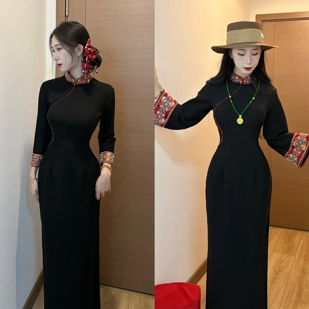 LHMknk1活动画报夫人原创自制复古显瘦秋季新中式旗袍 故红秋红