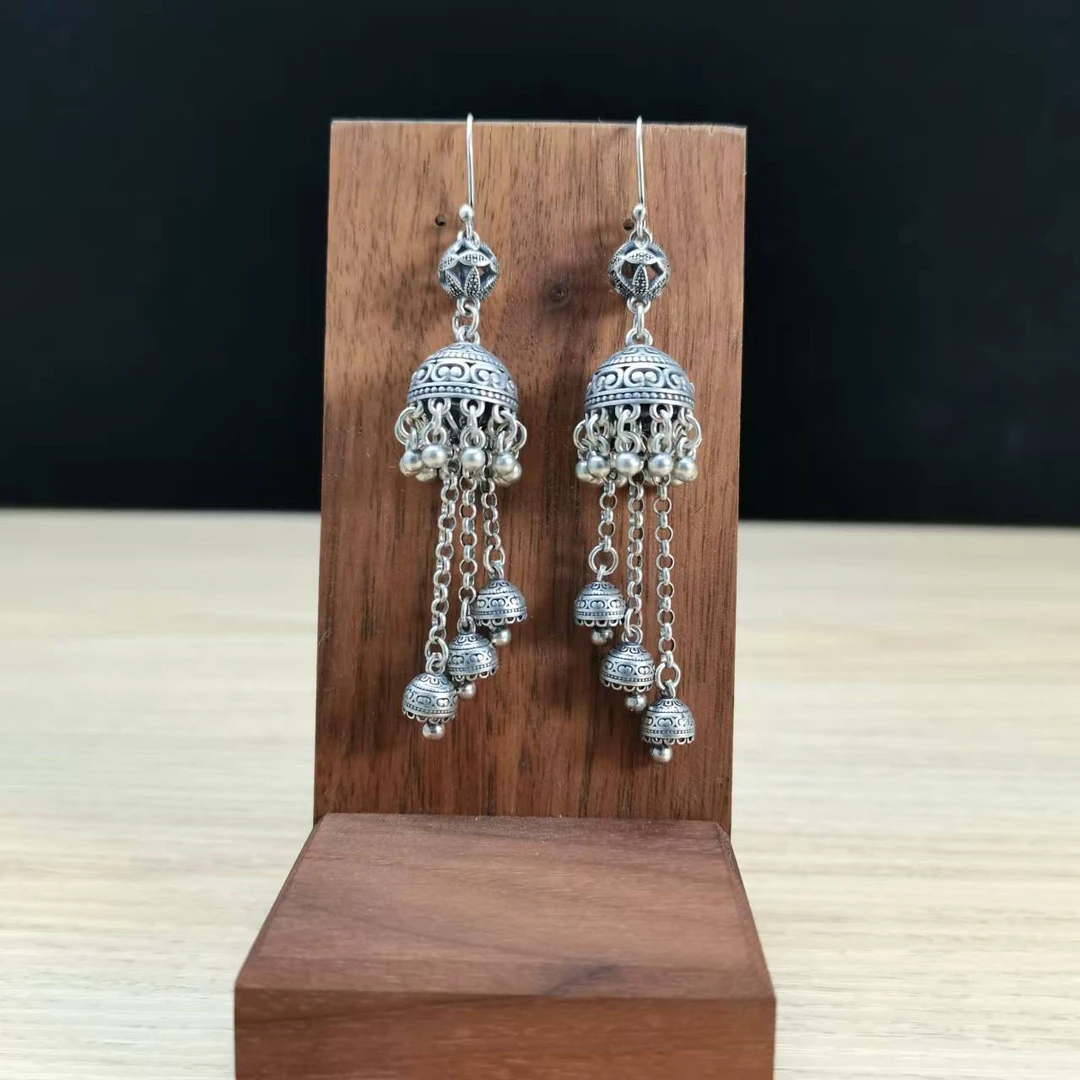 925银耳饰 925银流苏耳环女素款复古民族风长款简约百搭