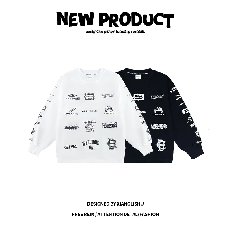 美式儿童长袖t恤春秋2025新款初中生休闲宽松男女童装打底衫纯棉T