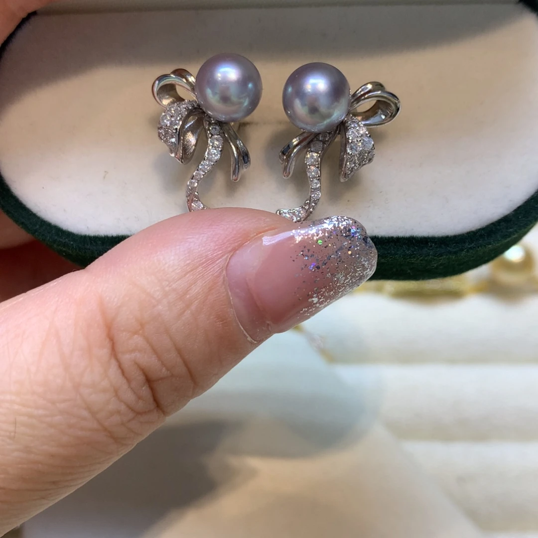 银S925镶嵌海水珍珠耳饰