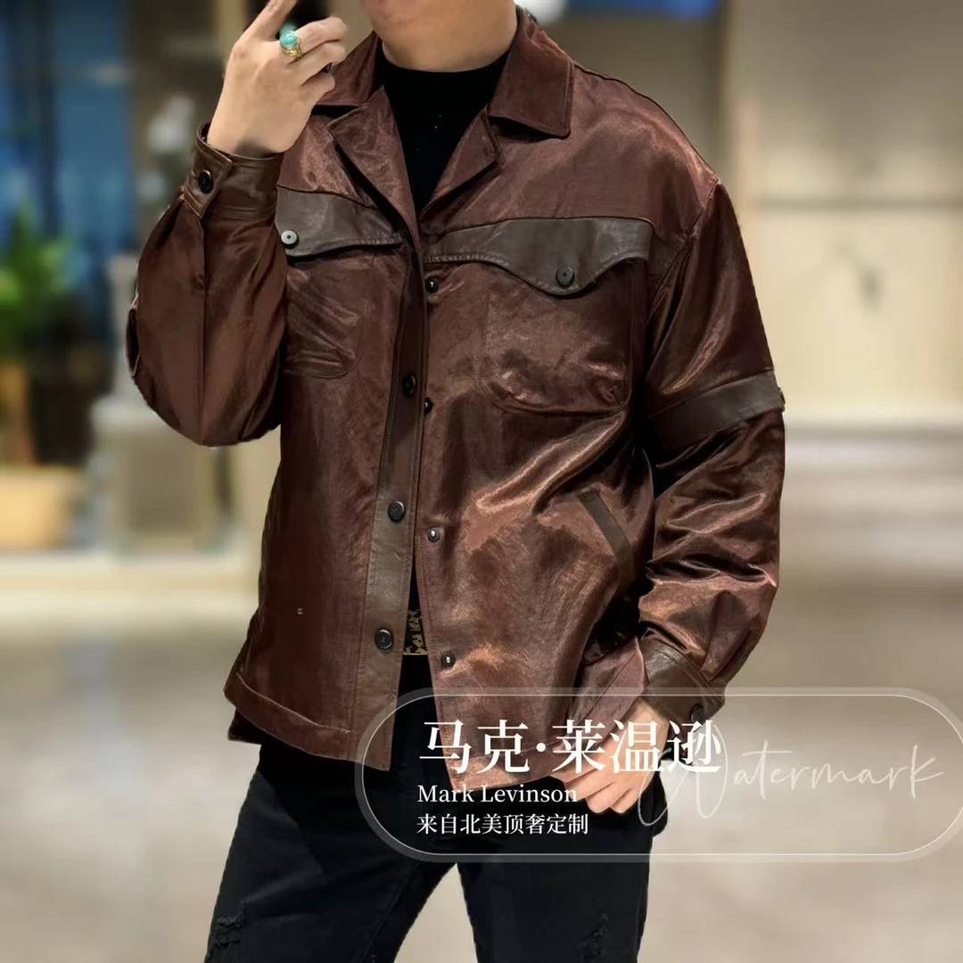 【马克·莱温逊】竹纤维真皮拼接棉羊毛桑蚕丝填充夹克81226