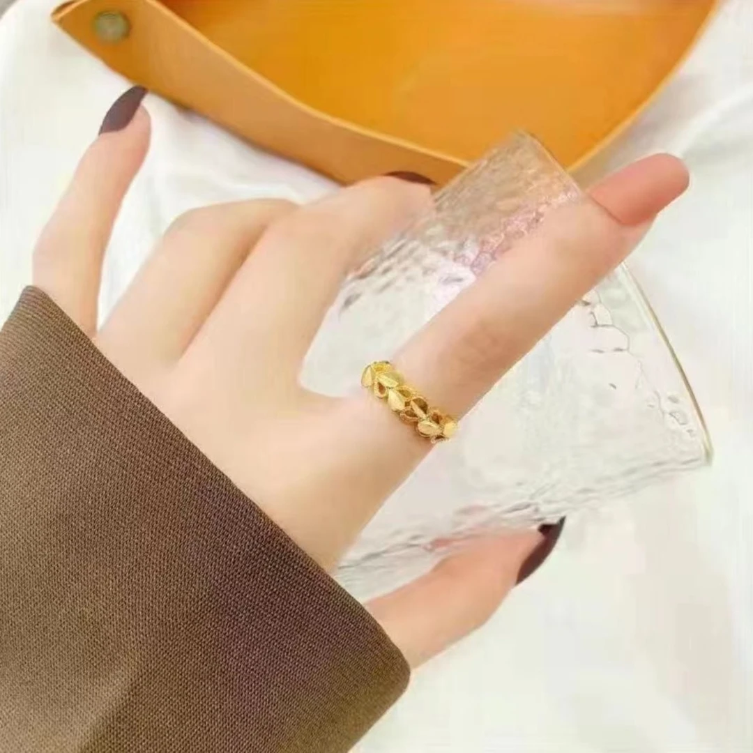 铜合金戒指 活口戒指爱心可调节戒指金枝玉叶麦穗指环里外一色