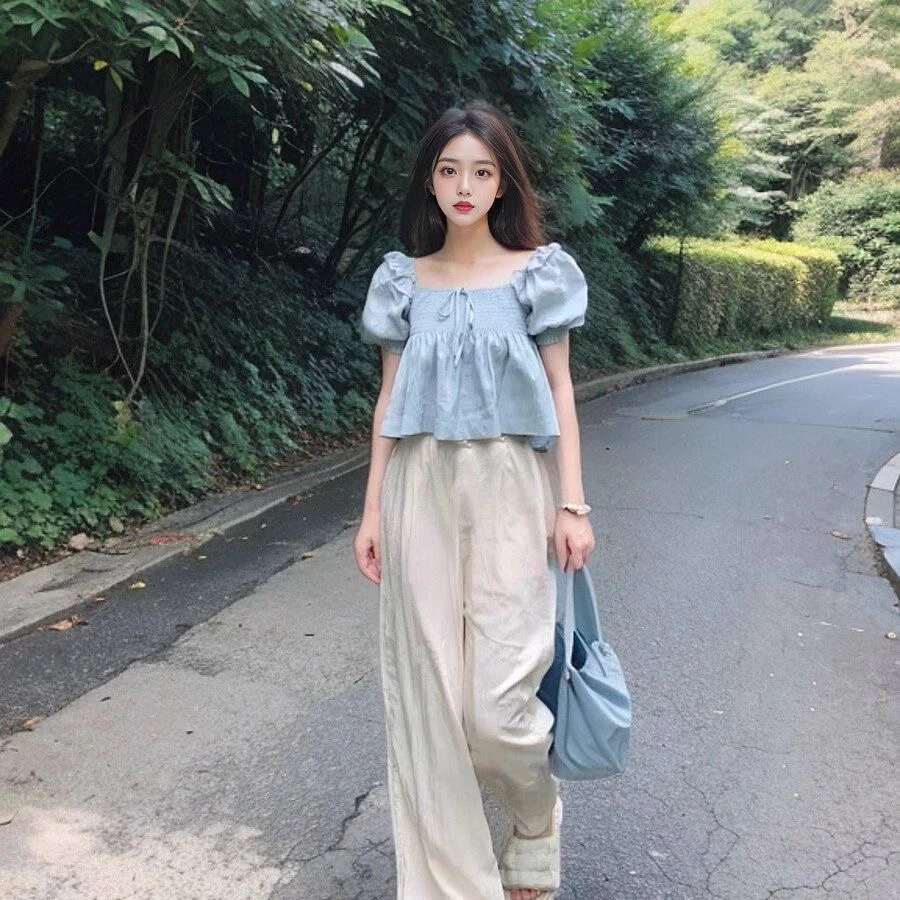 夏季辣妹法式荷叶边一字肩女收腰飞飞袖裹胸小衫短款气质上衣