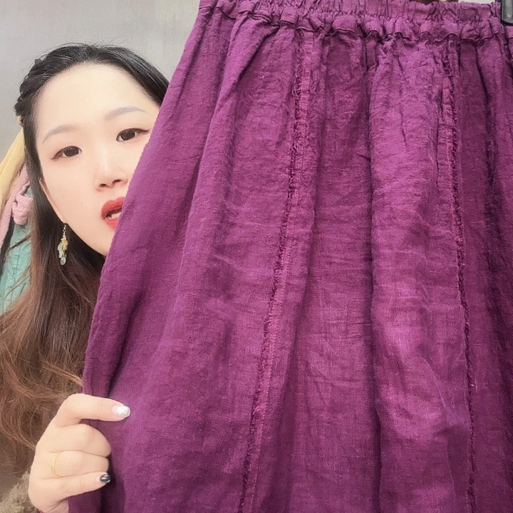 光***合紫色亚麻半裙不退换