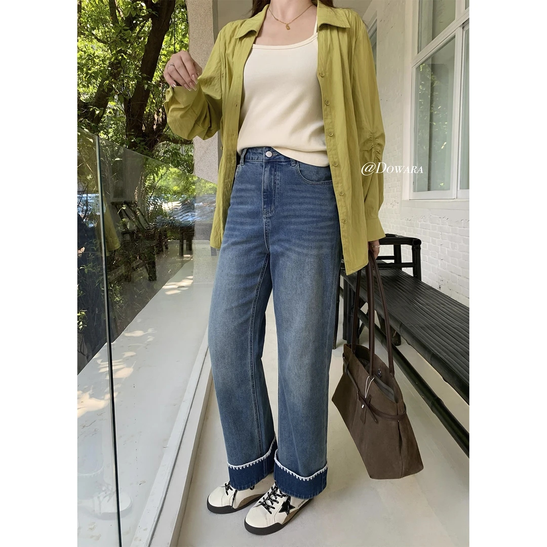 现货大婉酱微胖定制【瘦瘦牛仔裤】高腰直筒牛仔裤百搭九分裤9494D