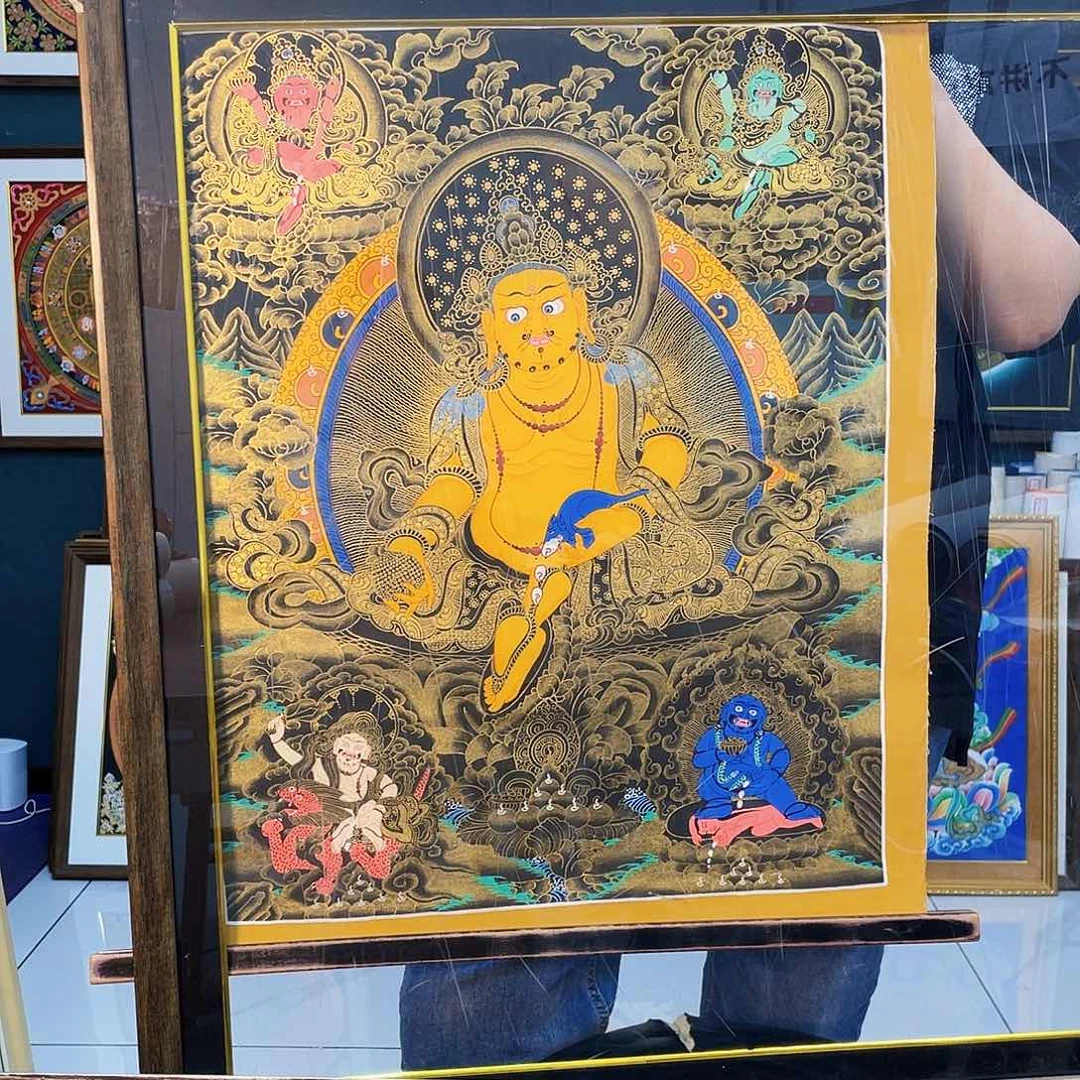 卷轴画亲****儿手绘唐卡 五路财带框