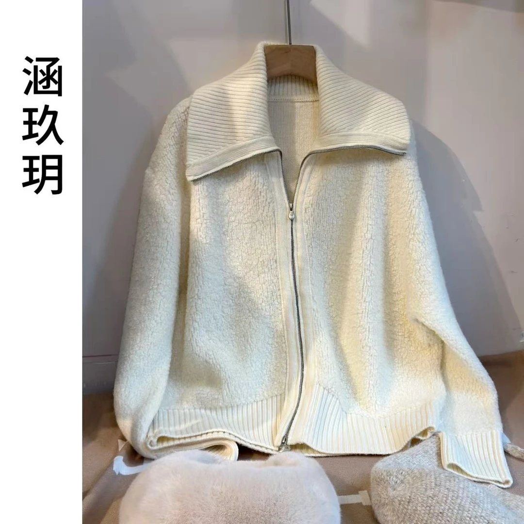 涵玖玥【100羊毛】双拉链海军领拉链开衫女外套上衣丹-01-5028