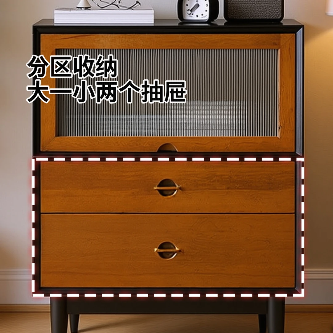 中古风黄杨木百灵装饰柜法式复古置物收纳边柜子黑色实木储物斗柜